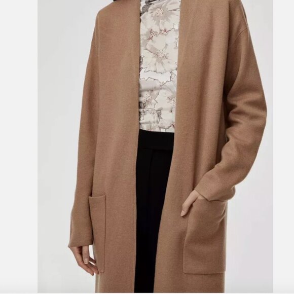 Aritzia Babaton Lance Longline Wool Blend Open Cardigan XXS Camel Brown Tan - Picture 3 of 10